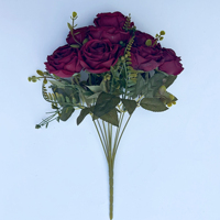 Großhandel Hochwertiger 9-Köpfiger Seidenrosenstrauß Künstliche Blumenbündel 40CM Weiß für Hochzeit Party Heimdekoration