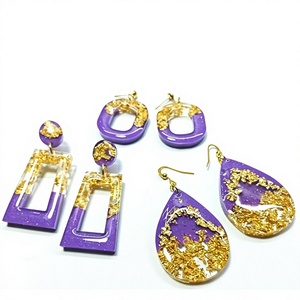 Pendientes Colgantes Clásicos Bohemios de Aro de Resina Morada con Purpurina, Chapados en Oro, con Ganchos Bonitos, Joyería de Moda para Mujer, para Fiesta - Product Image 3