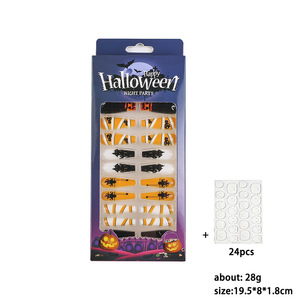 Halloween presse sur les ongles citrouille chauve-souris Design avec gelée adhésive dans une boîte-cadeau effrayant fantôme <span class=keywords><strong>faux</strong></span> ongles <span class=keywords><strong>pour</strong></span> les femmes fête 24 pièces ensemble - Product Image 6