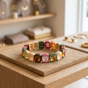 Crystal Charm <b>Bracelet</b> with Geometric Design Rainbow Quartz & Rhinestone Unisex Everyday Wear - Product Image 2