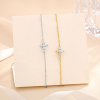 Bracelet classique en argent sterling 925 avec croix en zircon, plaqué or 18 carats, bijoux religieux pour femmes, vente en gros