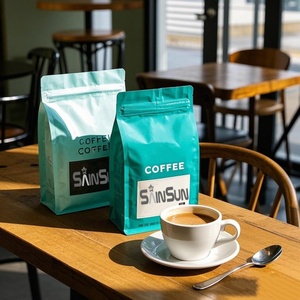 Stand up <b>Zip</b> <b>Lock</b> Side Gusset Coffee <b>Bags</b> With Valve Plastic Flat Bottom Pouch Coffee Tea <b>Bags</b> 1Kg Custom Printed - Product Image 1