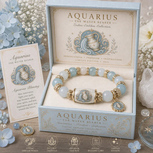 Pulsera <span class=keywords><strong>con</strong></span> cuentas de la serie Zodiac, 12 constelaciones, colgante de oro <span class=keywords><strong>con</strong></span> piedra natural, joyería para muñeca para mujer, accesorio de cumpleaños <span class=keywords><strong>con</strong></span> caja de regalo - Product Image 1