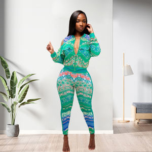 10910-MX5 con cerniera elastica Plus Size aderente con stampa due pezzi Set di abbigliamento da donna Sehe Fashion - Product Image 2