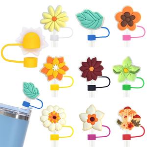 Cubierta de Silicona para Pajitas de 10 mm con Logotipo Personalizable, Diseño Creativo de Flores, PVC Suave, Reutilizable, a Prueba de Polvo, Accesorios para Bebidas - Product Image 1