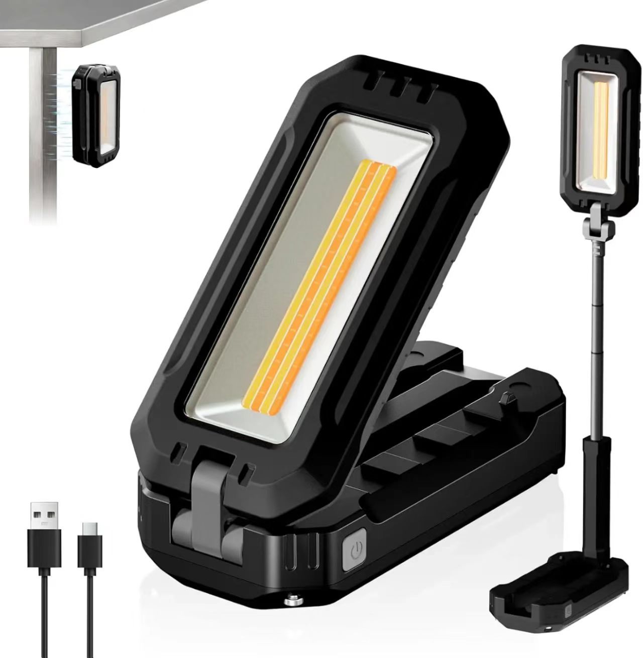 LED Work Light Rechargeable Camping Light with Magnet Base Hanging Hook Cordless Portable for Car Repairing Mechanics Emergency