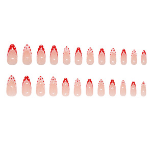 Juego de 24 <span class=keywords><strong>Uñas</strong></span> Postizas Acrílicas de Almendra con Puntos Rojos y Blancos, <span class=keywords><strong>Uñas</strong></span> Postizas para Salón de Belleza, <span class=keywords><strong>Uñas</strong></span> Impresas - Product Image 5