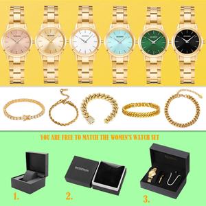 Ensemble de montres pour femmes, style antique et élégant, logo personnalisé, montres de luxe dorées, quartz, verre, bracelet en cuir, montres-bracelets pour femmes - Product Image 6