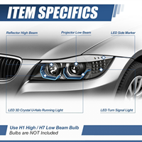 Ensemble de phares LED Halo pour BMW E90 323i 325i 328i 335i berline 4 portes 2009-2012, clignotants LED U-Halo bleu cristal 3D