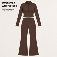 Ensemble deux pièces personnalisé pour femme avec col mandarin et demi-zip, pantalon évasé taille haute pour le jogging en extérieur et les séances d'entraînement physique