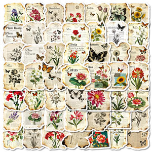 56 Pegatinas <span class=keywords><strong>Vintage</strong></span> con Diseño de Periódico, Mariposas y Flores <span class=keywords><strong>para</strong></span> Diario, Estilo Borde Quemado, <span class=keywords><strong>para</strong></span> Álbumes de Recortes - Product Image 2