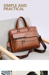 Sacoche de luxe pour <span class=keywords><strong>homme</strong></span> 14 pouces, nouvelle collection, en <span class=keywords><strong>cuir</strong></span> PU vintage, sacoche d'affaires pour ordinateur portable avec fermeture éclair, étanche pour le travail - Product Image 5