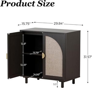Buffet en rotin noir à <span class=keywords><strong>2</strong></span> <span class=keywords><strong>portes</strong></span> en cannage, style bohème, en bois, pour bar à café, salon, cuisine, couloir (1 pièce) - Product Image 2