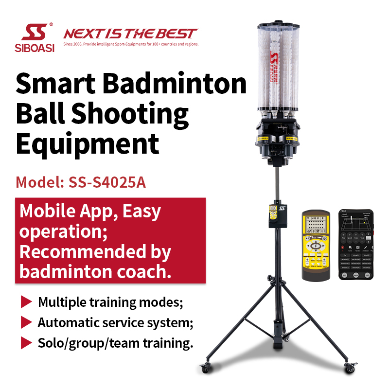 SIBOASI Professional Badminton Serving Machine APP/Remote Control Li Battery 200-Ball Capacity Indoor/Outdoor Use Model S4025A
