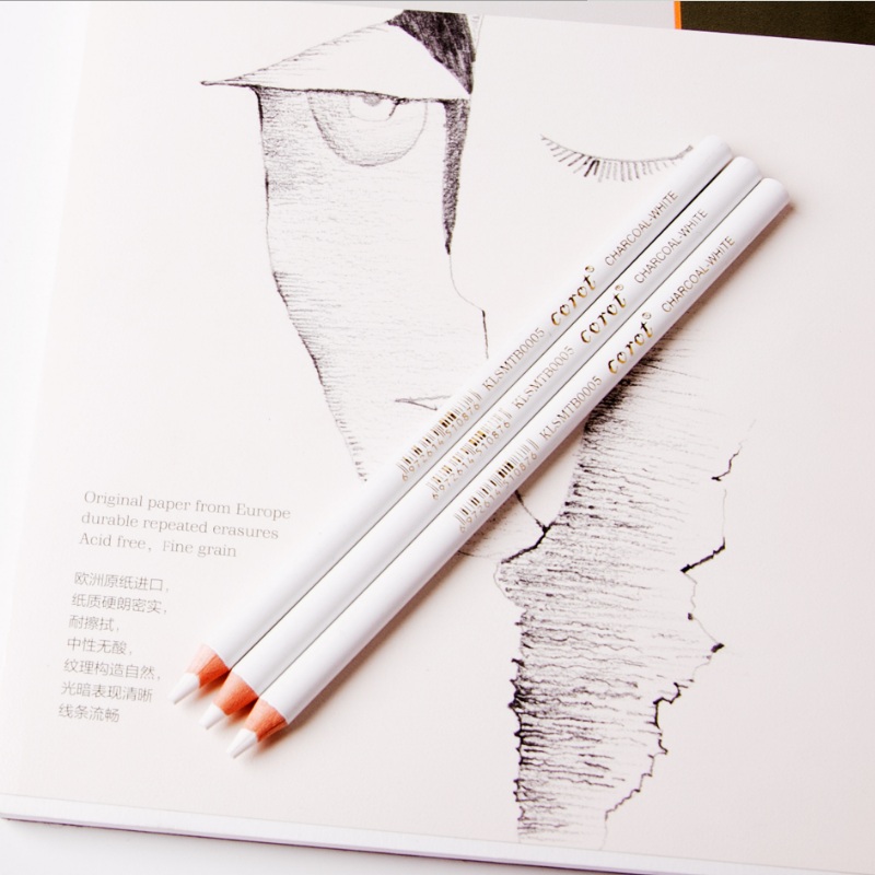 3Pcs White Highlight Sketch Charcoal Pencil Set St... - Grandado