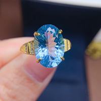 Nouveau Design délicat bonne chance 925 argent Sterling coupe ovale topaze naturelle bague en pierre pour les femmes en gros