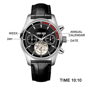 Montre mécanique pour homme en acier inoxydable avec bracelet en cuir, chronographe, cadran à cœur ouvert, saphir, mouvement automatique, fabrication OEM GM0056 - Product Image 3