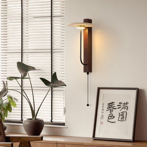 Lámpara de pared Led E27 con interruptor de control, estilo minimalista moderno de madera para dormitorio, pasillo, iluminación de entrada - Product Image 4