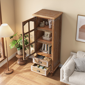 Armoire de rangement rustique en bois avec porte décorative découpée et 2 tiroirs, organisateur étroit et <span class=keywords><strong>haut</strong></span> pour salon, chambre à coucher - Product Image 3