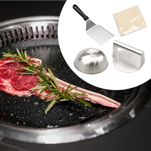 Dôme de cuisson pour fromage fondu avec poignée résistante à la chaleur, grattoir à grillades, presse à hamburgers, papier sulfurisé, accessoires pour plancha - Product Image 4