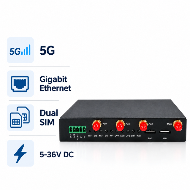 5G Industrial Wireless Router Gigabit Ethernet Dual SIM RS232 RS485 for Remote Equipment Monitoring
