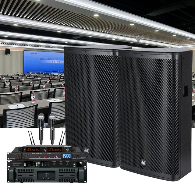 Professional 15 Inch 2 Way Full Range Speaker System with Amplifier Audio Sound Equipment DJ Speakers Full Set for Disco Karaoke