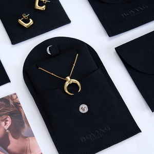 Boyang Wholesale Luxury Microfiber Flip <b>Snap</b> Black Jewelry Pouch Bag Custom - Product Image 2