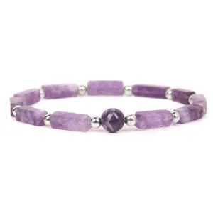 Pulsera de cuentas cuadradas de amatista natural para mujer pulsera de patrón de moda simple regalo de niña joyería de hombre