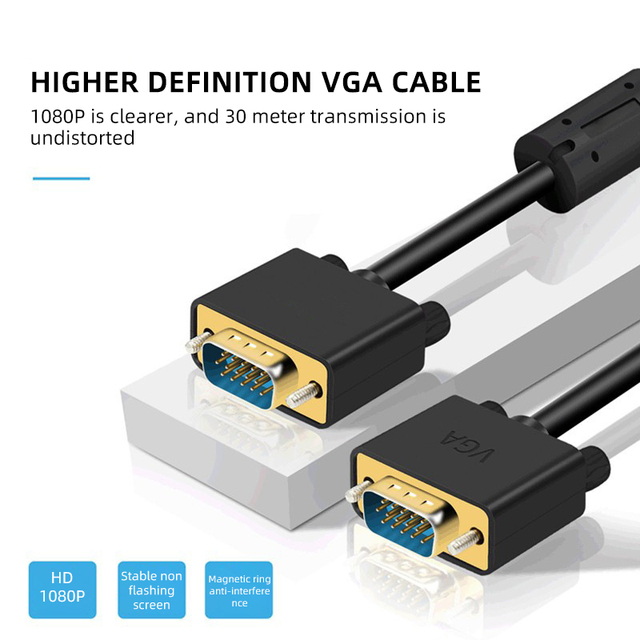 Xput Full HD 1080P VGA Male to Male Cable Black Multi Length 1- 30M Video Connection Cord for Computer Monitor Projector Display