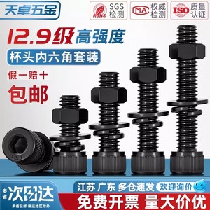 Vis à tête cylindrique à six pans creux et écrou assorti Tianzhuo Hardware, filetage complet, grade 12.9, haute résistance, M2 à M20, finition noire - Product Image 4