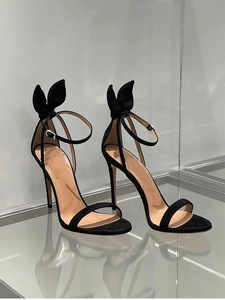 Rabbit ears sandals for ladies, black bow tie, summer new style, slip-on, sexy, V-shaped opening, thin heel, high heel shoes - Product Image 1