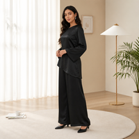 Nouvel Arrivage Mexizo : Ensemble Abaya Musulman Deux Pièces en Satin pour Femme – Haut Irrégulier et Pantalon Large – Tenue Islamique Décontractée Quotidienne