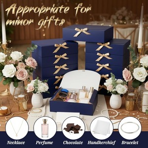 กล่องของขวัญมีฝาปิด กล่องกระดาษคราฟท์สีน้ำเงินแบบพับได้ พร้อมริบบิ้นสีทอง สามารถปรับแต่งได้ตามความต้องการ - Product Image 4