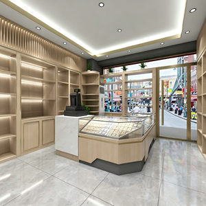Design d'Interni per Negozi di Tabacchi e Liquori di Lusso |   Soluzione di Allestimento per Espositori in Legno di Quercia Color Oro Champagne - Product Image 5