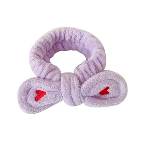 Korean Style Solid Color Hairband for Women Simple Heart Embroidery Butterfly Design Absorbent <strong>Flannel</strong> for <strong>Face</strong> Washing Headband - Product Image 4