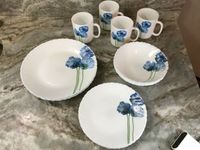 Vaisselle en porcelaine opale bleue, peinte à la main, écologique, assiettes, bols, tasses