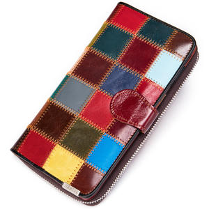 Luxury Women's Leather Purse 3017 Patchwork Clutch <b>Wallet</b> with Zipper Closure Geometric Pattern for Ladies Carrying Carte Femme - Product Image 2