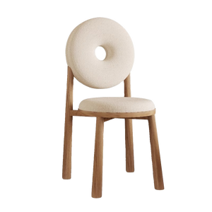Chaise de maquillage design nordique avec dossier en forme de donut, chaise de coiffeuse en bois massif, chaise en fourrure de mouton, mobilier de salle à manger domestique L090 - Product Image 2