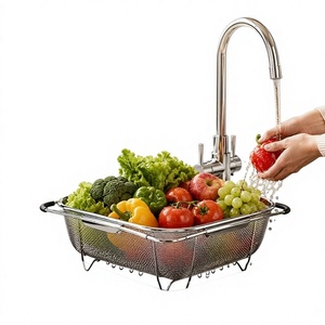 Passoire en maille d'acier inoxydable avec poignées, panier de drainage multifonctionnel pour laver les légumes et les fruits - Product Image 1
