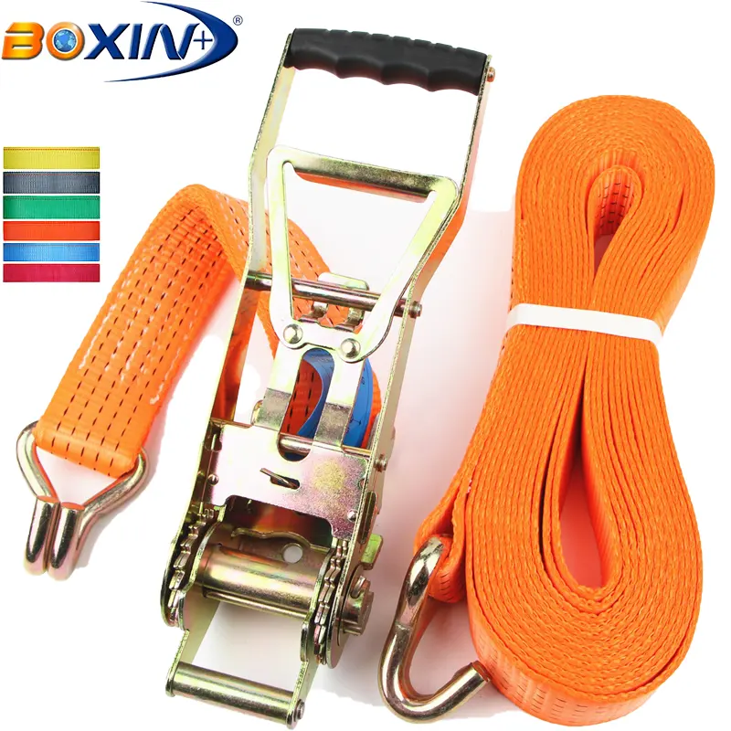 Polyester Cargo Lashing Ergo Ratchet Tie Down Strap With Double J Hook