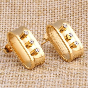 Gold <b>Stud</b> <b>Earrings</b> With Crystal Bezel Setting For Women Party Fashion Jewelry - Product Image 2
