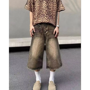 FY américain rétro recadrée hommes jambe large Shorts <span class=keywords><strong>jean</strong></span> hommes Y2k Baggy lavé ample <span class=keywords><strong>droit</strong></span> décontracté Couple Shorts 3/4 <span class=keywords><strong>jean</strong></span> pour hommes - Product Image 1
