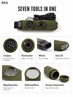 Kit de survie multifonctionnel pour l'extérieur avec sifflet, boussole, loupe, lampe torche et thermomètre