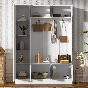 VIBE HAUS Armoire de couloir haute de 79'' avec rangement pour chaussures, banc d'entrée 4-en-1, 6 armoires, 4 patères et étagère réglable - Product Image 3
