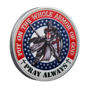 Moneta Commemorativa 3D in Metallo a Tema Armatura Divina, Oro e Argento, Motivo Cavaliere, Versetto Biblico Efeziensi PRAY - Product Image 5