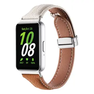 A pulseira de fivela magnética dobrável com padrão de lichia é para Samsung Galaxy Fit3 Smartwatch para Galaxy Fit3 pulseira de couro
