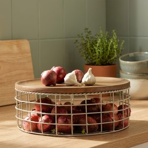 Storage <b>Basket</b> With Wooden Lid Kitchen Food Container Minimalist Design - Product Image 6