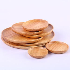 Japanese Style Rubberwood Round Dessert Plates <b>Small</b> <b>Trays</b> Lightweight Wooden Serving Plates For Party Use - Product Image 1