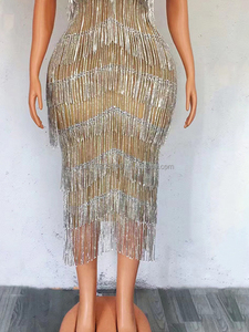 Déguisement scintillant sexy, en argent, décolleté plongeant en V, strass, extensible, bar, discothèque, chanteur, danse, compétition <span class=keywords><strong>de</strong></span> danse moderne, avec pompon - Product Image 6
