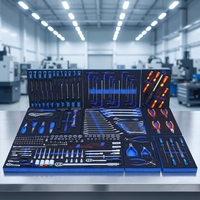 Ensemble d'outils de garage avec clé à cliquet, pinces et tournevis, organisés dans un coffret en mousse EVA